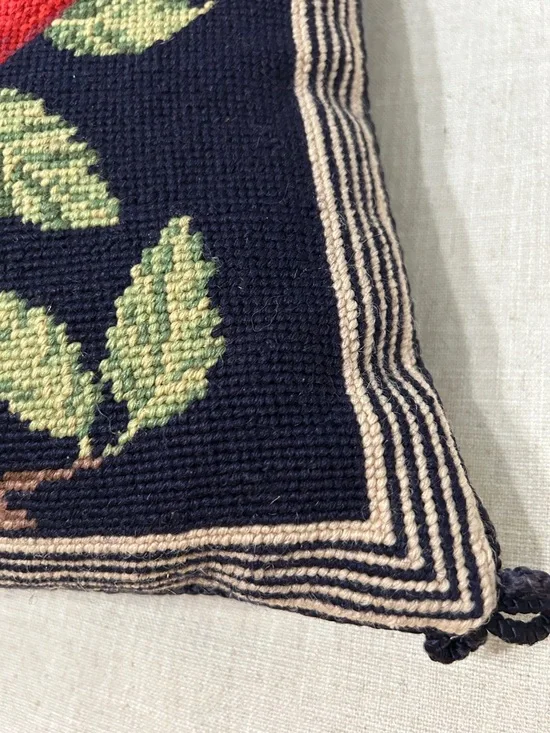 Vintage Lillian Vernon Needlepoint Fruit Pillow with Red Apples and Velvet Back - Picture 10 of 10